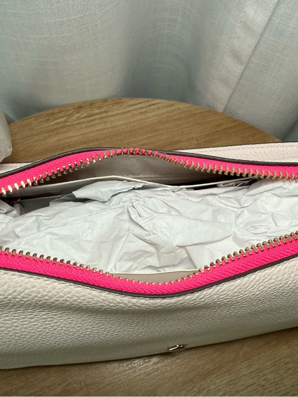 kate spade New York Pink Pebbled Leather Shoulder Bag with Hot Pink Trim - Picture 6 of 10